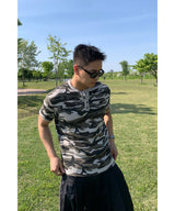 Camo Waffle Henley Neck Muscle Fit T-shirt