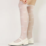 ribbon pattern over knee socks (white)