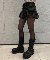 リボンストリングスリットボタンボーダースカート
