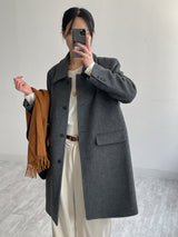 [Merino wool 90%] ステッチ襟付きハーフコート