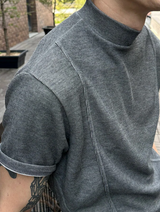 [MUSCLE FIT] Slit mock neck half knit(3color)