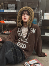 Loud Corduroy Studded Fur Hooded Zip-Up