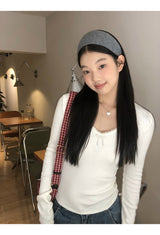 Pearl Bow V-neck V-neck V-neck Long Sleeve T-shirt