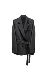 CLASSY HERRINGBONE WOOL JACKET / CHARCOAL
