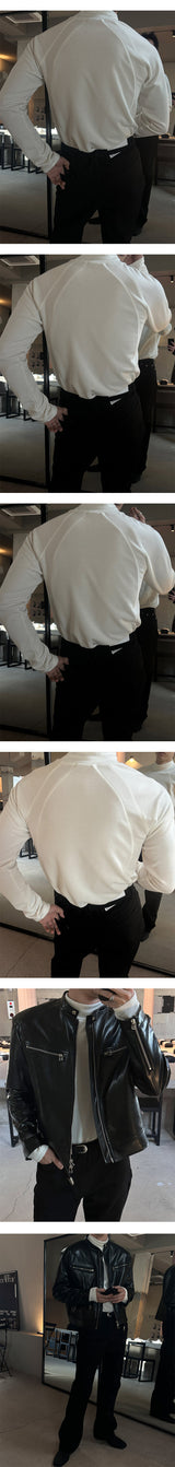 [MUSCLE FIT] Curved line half pola sleeves(3color)