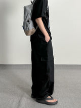 Color string wide cargo pants