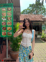 Waxy Blue Flower Long Color Skirt