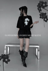 [unisex]フラワープリントオーバーフィット半袖Tシャツ (3color)