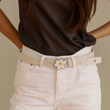 BL004 Flower Women's Leather Belt 27 mm White