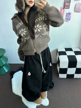 スノーフラワーカラーノルディックツーウェイジッパーニットジップアップ❤🖤🤎🩶🤍5カラー