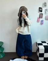 フリース🩷サイドピンタックロングワイドオーバーパンツ 💙🤎🩷🩶🖤5COLOR
