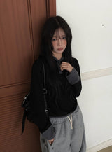 Chive Button Stripe Hood Brushed T-Shirt