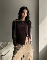 NP Slit Strap Unbalance Shoulder Long Sleeve