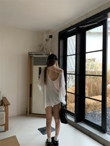 Boxy loose fit unbalanced shoulder long-sleeve T-shirt