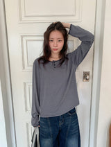 26SS★ [BAONHAUS]フェルツボーダーヘンリーネック長袖Tシャツ