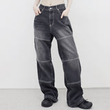(Unisex) リザポケットワイドデニムパンツ