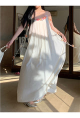Mobile flower sleeveless long dress