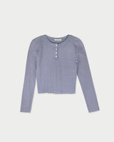 Stripe button t-shirt_blue