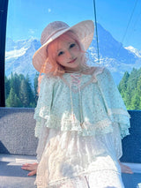 ROSE ISLAND ミントグリーンフローラルカラーブロックショールサンシェイドケープ