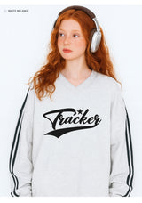 TRACKER SPORTY TRACK V-NECK OVER FIT SWEATSHIRT (4color)