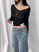 Accree V-neck sheer T-shirt