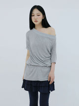 ドレープバンド オフショルダートップ(GREY)