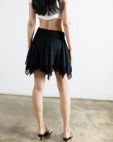 Shirred Lace-Layered Skirt Black