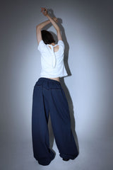 Line stud string sweatpants - Navy