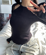 (UNIQUE + HIP / DELICATE 🤍🩶 / YEAR-END LOOK / CASUAL) BACK POINT + THREE-HOLE LIP U-NECK SLIT TOP