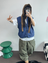 フリースレイヤードベストジップアップ💚💙🖤🧡4COLOR