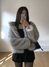 [Lining Quilting] セラン ヘアリー ファー カラー ジャケット