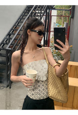 Punching Detail Paisley Sleeveless Tube Top