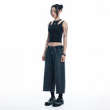 Cut-off Capri Denim Pants - BLACK