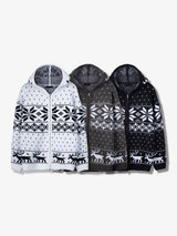 Snowflake Nordic wool knit hooded zip-up