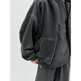 Oversized Full Zip Hoodie - Washed Black