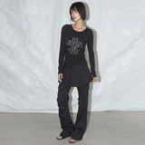 "We Makes Trouble" ログスリーブTシャツ (ブラック) F25QB099