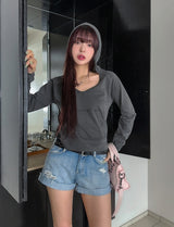 Tani Damage Roll-Up Denim Shorts