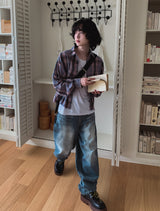 Drain embossed washed balloon denim pants