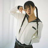 Sailor Collar Zip-Up Jacket - Ivory
