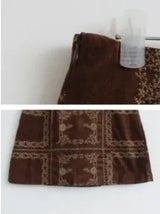 EMBROIDERED SUEDE A-LINE MINI SKIRT