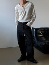 Waffle henry neck loose long sleeves(4color)