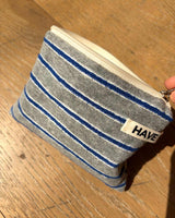 Terry stripe flat pouch - blue gray , S size