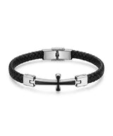 S.STEEL ブラック クロス レザー ブレスレット
