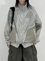 piping mesh blouson jacket
