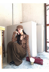 cotton wool scarf dot brown long-sleeve t-shirt