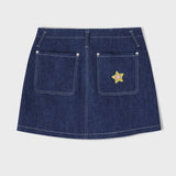 Sky Blue C Patch medium Blue Denim Mini Skirt [For women]
