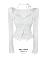 Lace Strap Shirring Snap Top (2color)