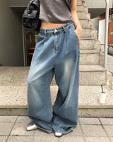 [ORIGINAL] メルティドピンタックデニムワイドパンツ