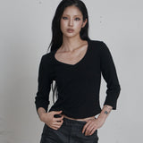 C 90S ラインVネックTシャツ_ブラック