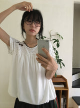 Nata Button Dot Raglan Short Sleeve Tee